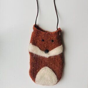 Handmade Wool Felt Fox Pouch — Rustic Animal Shoulder Bag with Strap
